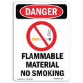 Signmission OSHA Danger Sign, Flammable Material No Smoking, 14in X 10in Rigid Plastic, 10" W, 14" L, Portrait OS-DS-P-1014-V-1247